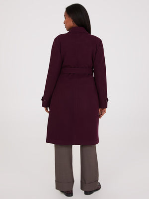 Manteau portefeuille en fausse laine Merlot