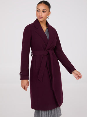 Manteau portefeuille en fausse laine Merlot