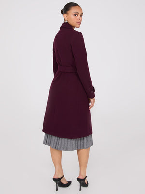 Manteau portefeuille en fausse laine Merlot