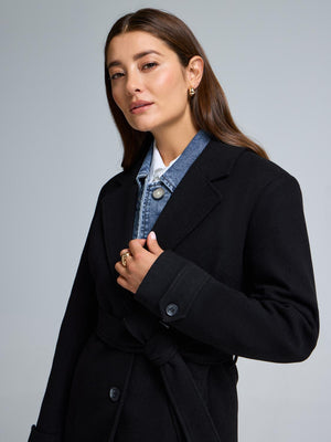 Manteau portefeuille en fausse laine Black