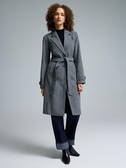 Herringbone Faux Wool Coat