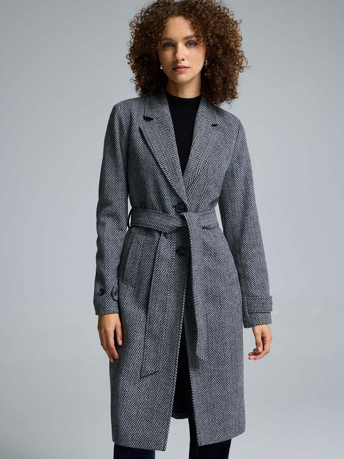 Herringbone Faux Wool Coat – Suzy Shier
