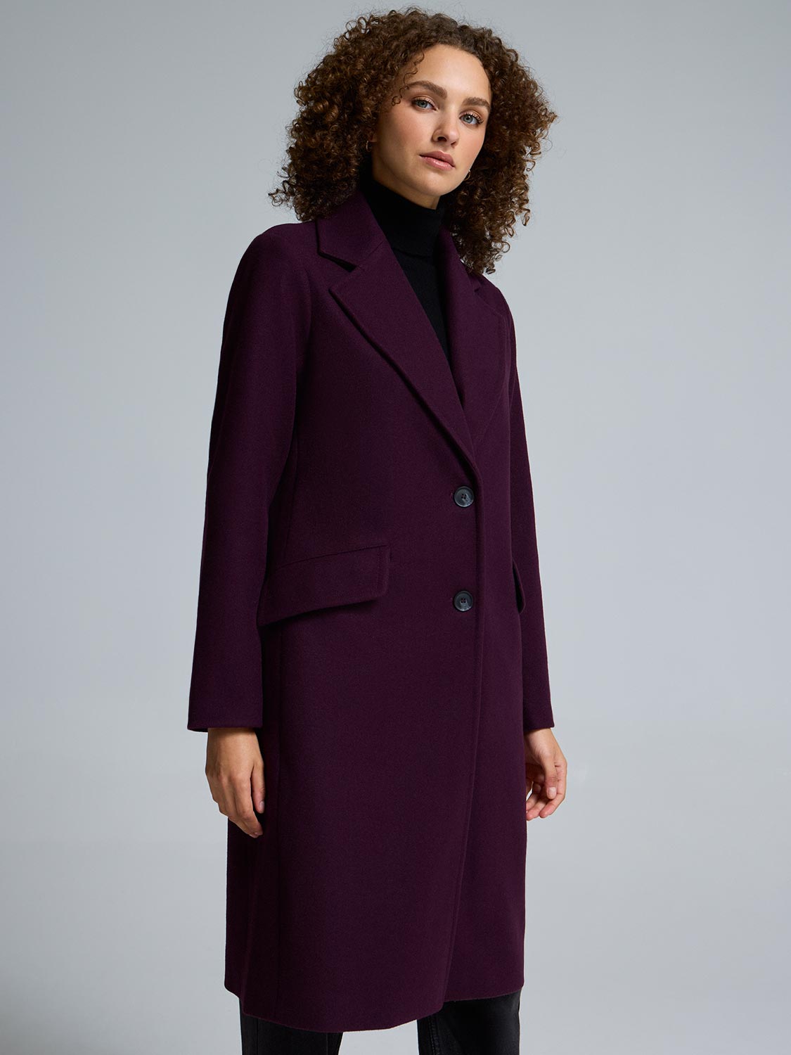 Single-Breasted Car Coat - Faux Wool Mid-Length Women's