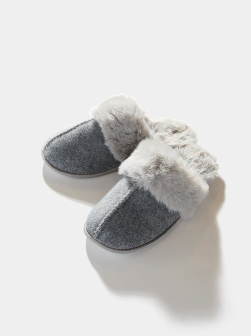 Faux Wool Slipper With Faux Fur Lining