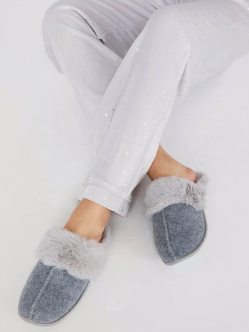 Pantoufles en fausse laine avec doublure en fausse fourrure Grey