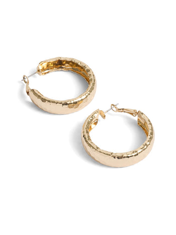 Hammered Metal Hoop Earrings Gold