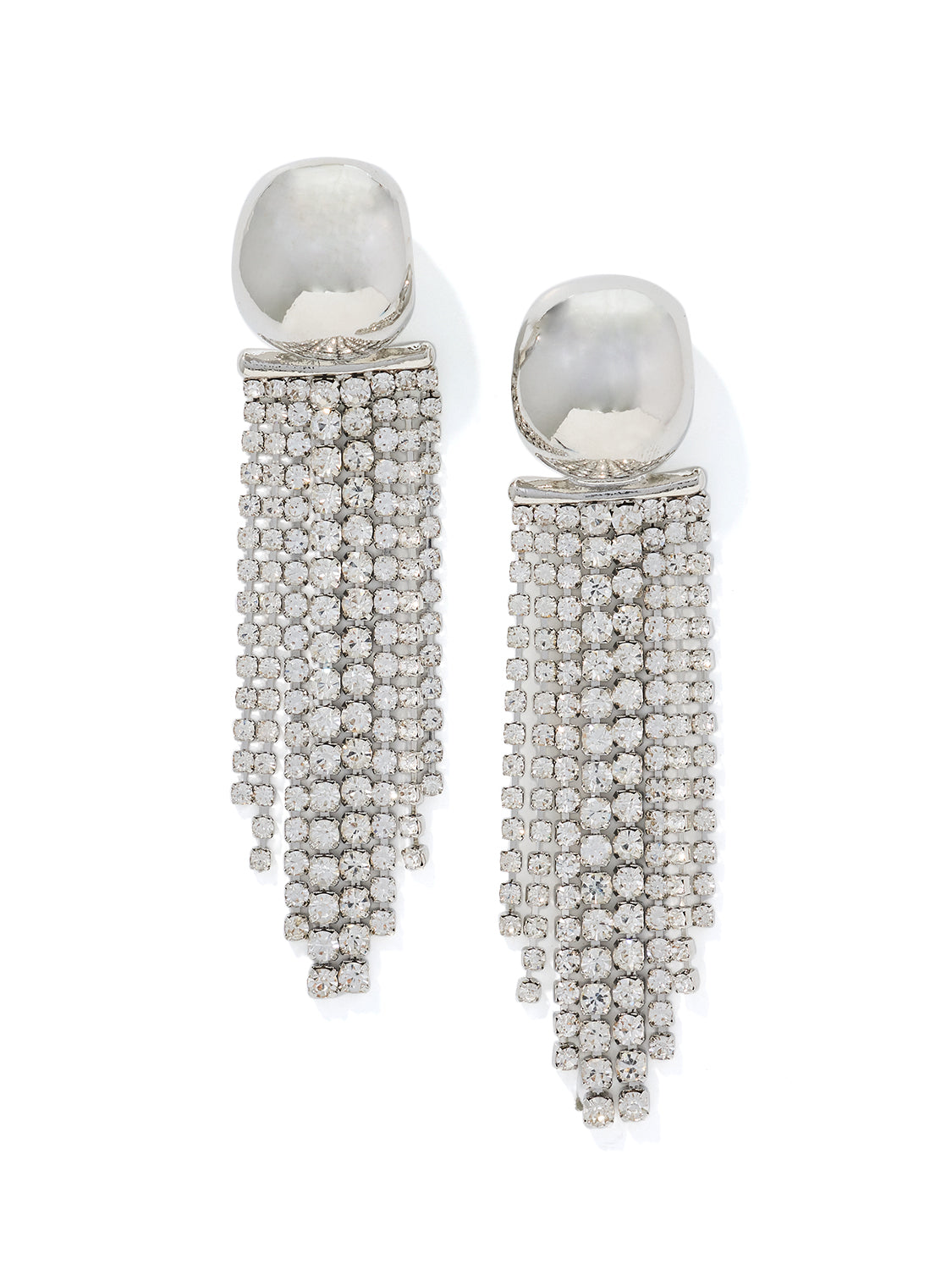 Silver Clear Cupchain Statement Earrings - Close-up of Sparkling Design - Suzy Shier