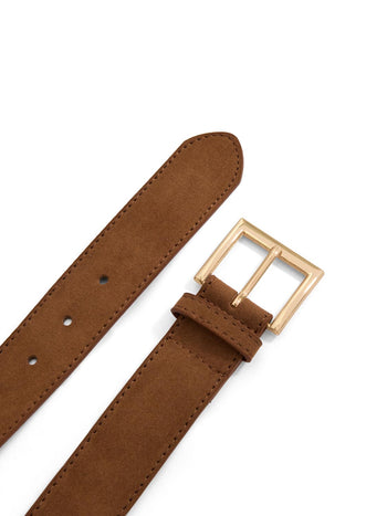 Faux Suede Gold Buckle Belt Brown