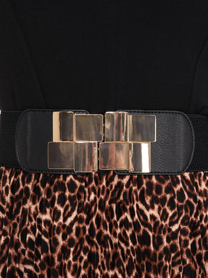 Ceinture élastique à boucle dorée carrée Black