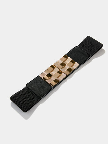 Ceinture élastique à boucle carrée dorée Black