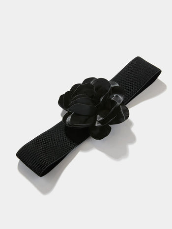 Ceinture élastique extensible avec détail de rose en satin Black