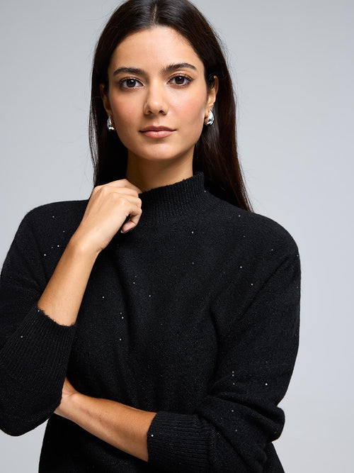 Sequin Metallic Mock Neck Sweater
