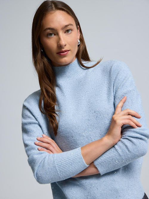 Sequin Metallic Mock Neck Sweater