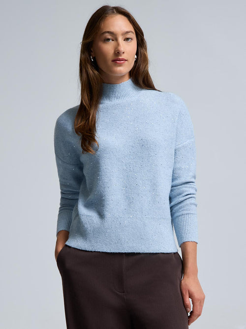 Sequin Metallic Mock Neck Sweater