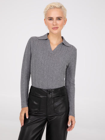 Pleated Johnny Collar Sweater Grey