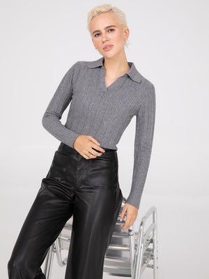 Pleated Johnny Collar Sweater Grey