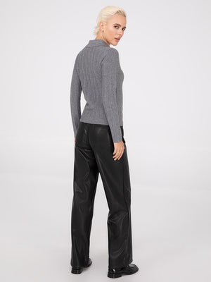 Pleated Johnny Collar Sweater Grey