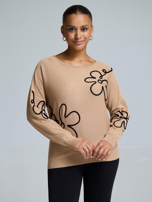 Knit Sweater With Floral Design