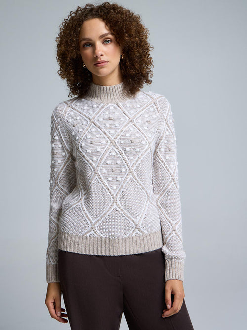 Mock Neck Pom Pom Detailed Sweater