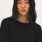 Black Snap Button Sleeve Knit Sweater - Woman Wearing Crew Neck Sweater with Sleeve Detail - Suzy Shier