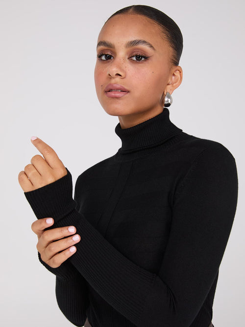 Contrasting Stitch Turtleneck Ribbed Sweater