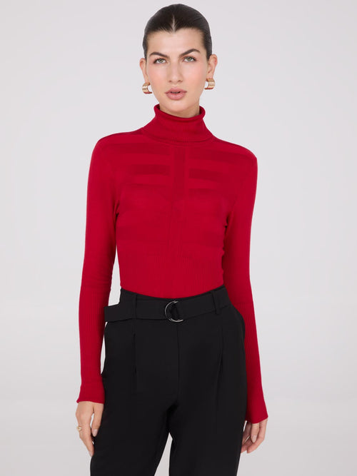 Contrasting Stitch Turtleneck Ribbed Sweater