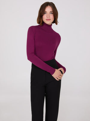 Knit Jersey Turtleneck Sweater Raspberry