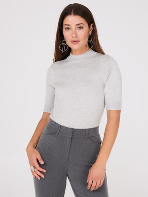 Mock Neck Elbow Sleeve Top Lt Grey