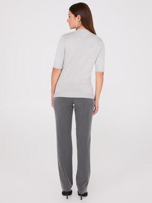 Mock Neck Elbow Sleeve Top Lt Grey