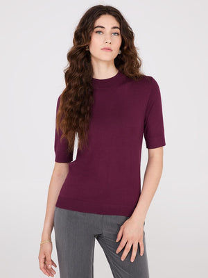 Mock Neck Elbow Sleeve Top Rumba Red