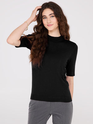 Mock Neck Elbow Sleeve Top Black