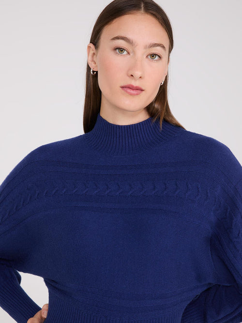 Cable Knit Mock Neck Dolman Sleeve Sweater