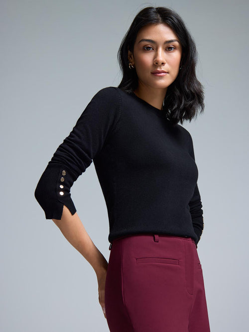 Button Detail Crew Neck Sweater