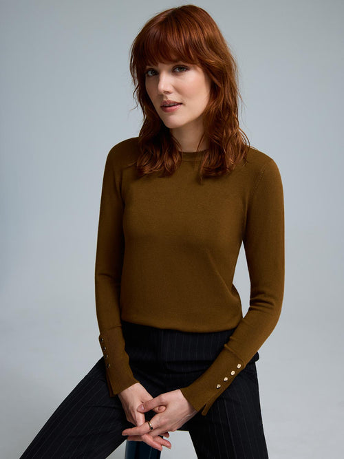 Button Detail Crew Neck Sweater