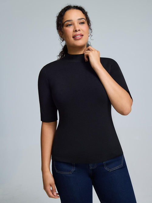 Elbow Sleeve Mock Neck Top