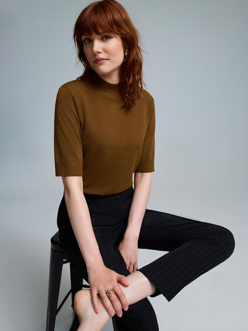 Elbow Sleeve Mock Neck Top