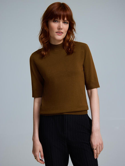 Elbow Sleeve Mock Neck Top