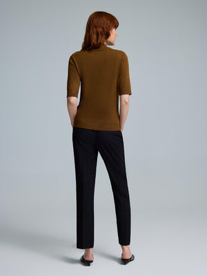 Elbow Sleeve Mock Neck Top Amber Brown
