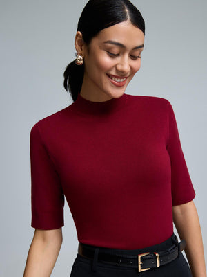 Elbow Sleeve Mock Neck Top Mars Red