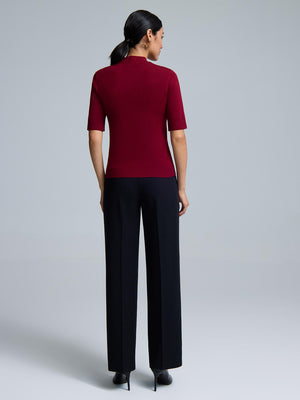 Elbow Sleeve Mock Neck Top Mars Red