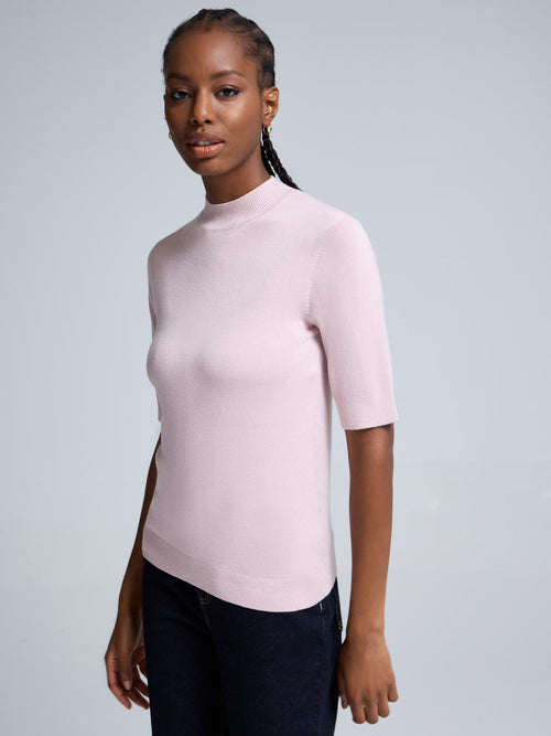 Elbow Sleeve Mock Neck Top