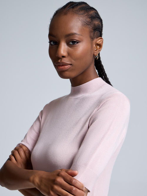 Elbow Sleeve Mock Neck Top