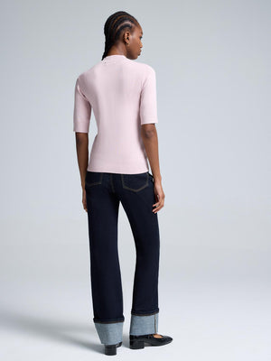 Elbow Sleeve Mock Neck Top Pink Dust