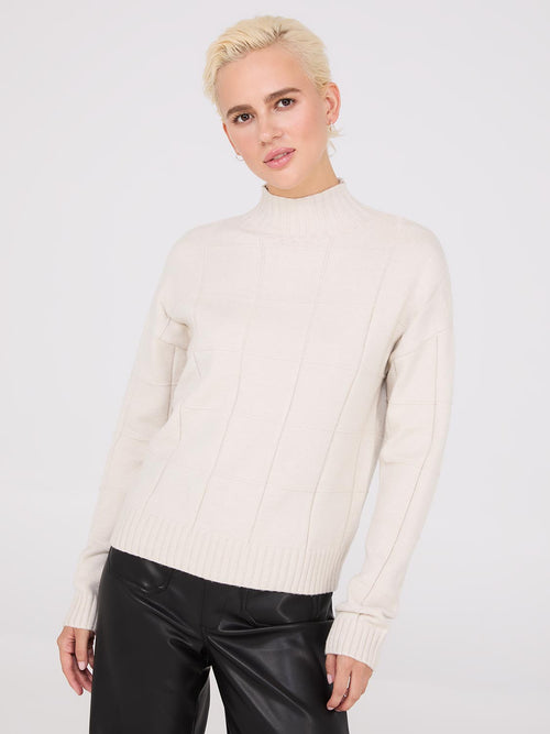 Square Pattern Mock Neck Sweater