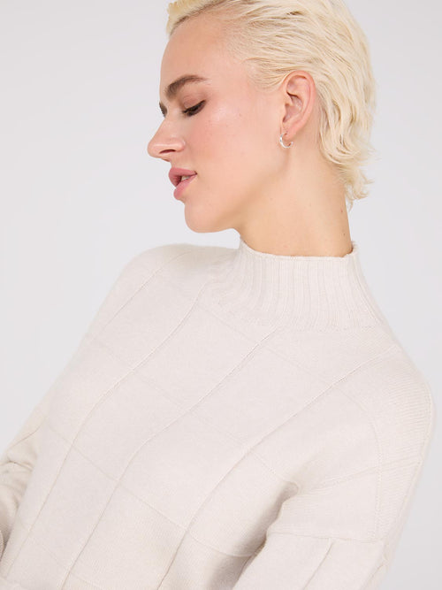 Square Pattern Mock Neck Sweater