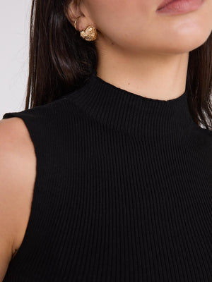 Ribbed Funnel Neck Sleeveless Sweater Black