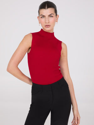 Ribbed Funnel Neck Sleeveless Sweater Rumba Red