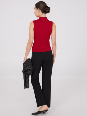 Ribbed Funnel Neck Sleeveless Sweater Rumba Red