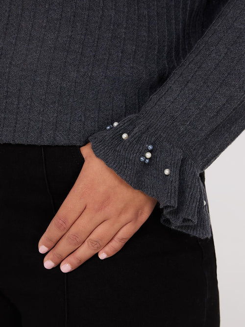 Mock Neck Sweater With Pearl Details