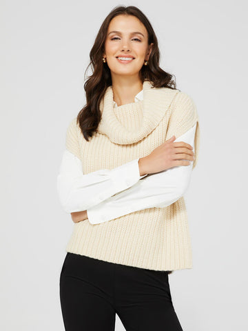 Split Neck Poncho Sweater With Button Details